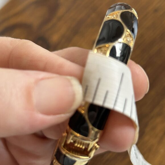 Nordstrom Enamel Hinge Clamp Bangle Cuff Clamper Bracelet Gold Black Rhinestone - Picture 5 of 7